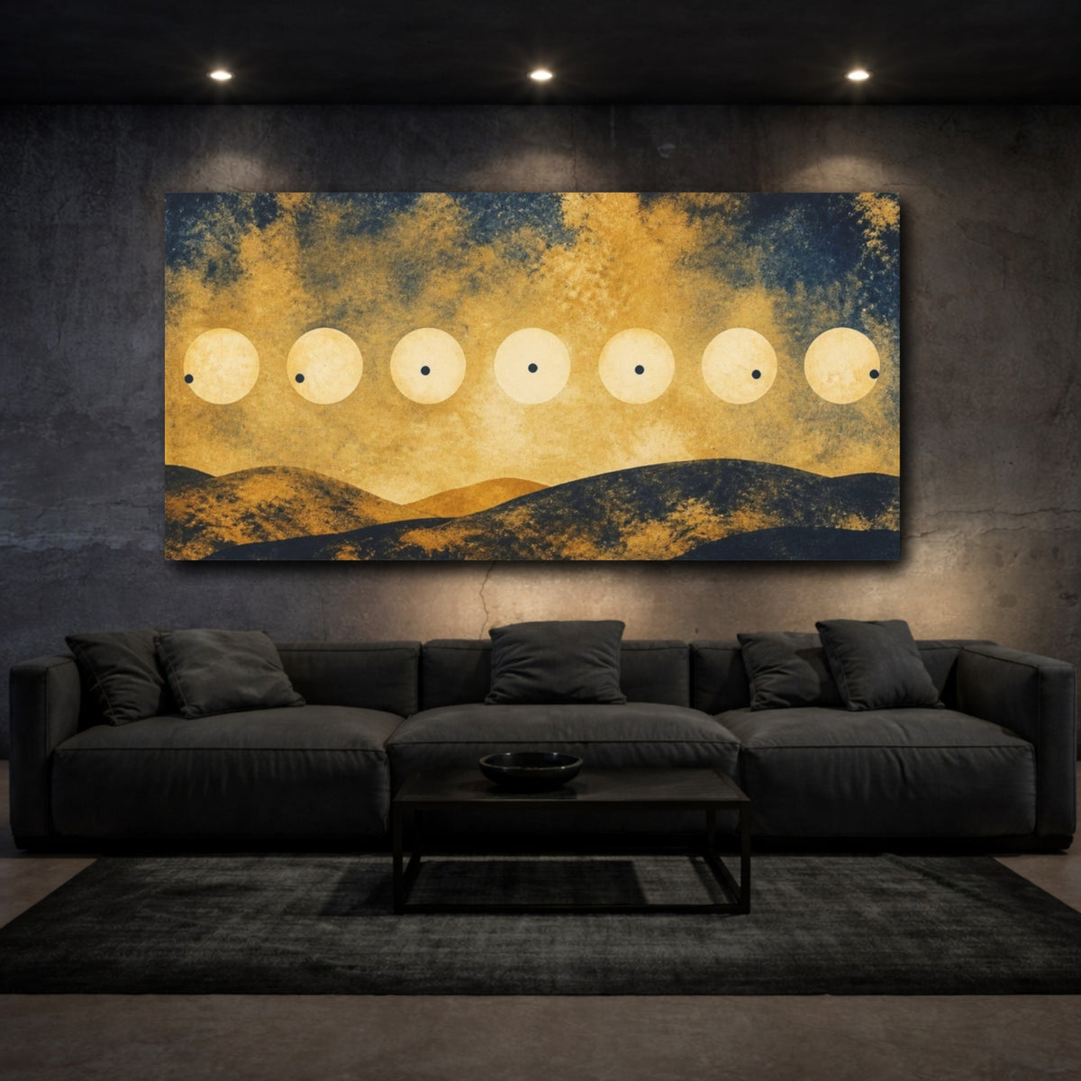 Mockup 3. Pale Suns Over Hills shown as canvas print