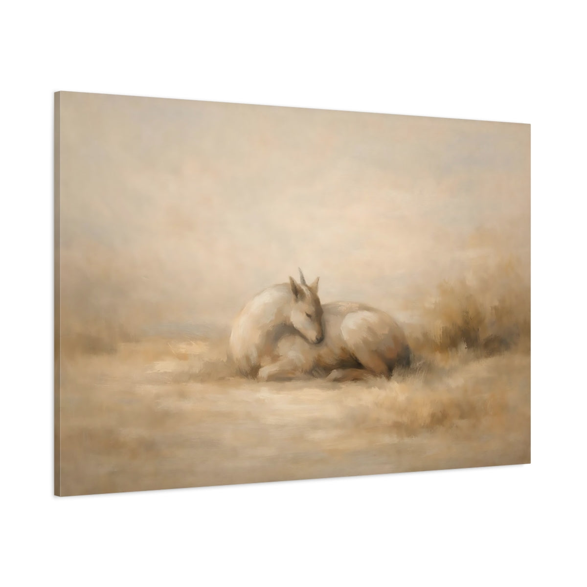 Main Mockup. Panoramic Abstract Animal Quiet Form shown as stretched canvas wall art