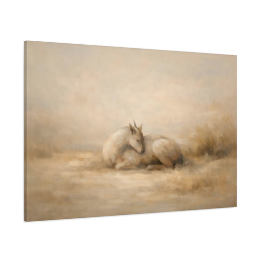 Main Mockup. Panoramic Abstract Animal Quiet Form shown as stretched canvas wall art