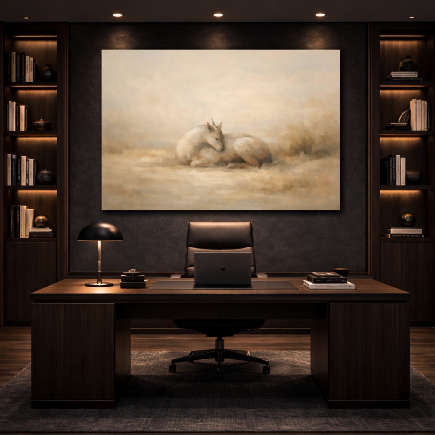 Mockup 4. Panoramic Abstract Animal Quiet Form shown as stretched canvas wall art