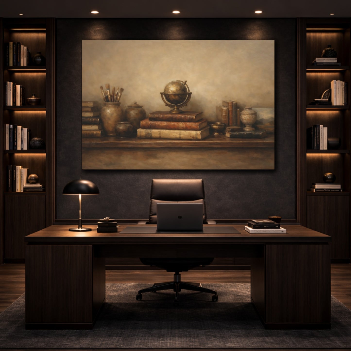 Mockup 4. Panoramic Abstract Bookshelf Wide Curated Composition shown as stretched canvas wall art