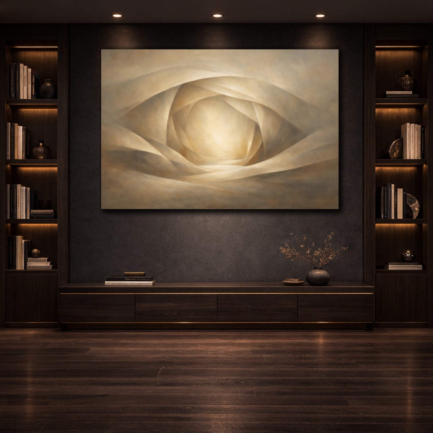 Mockup 3. Panoramic Abstract Folded Space Illusion Composition shown as stretched canvas wall art
