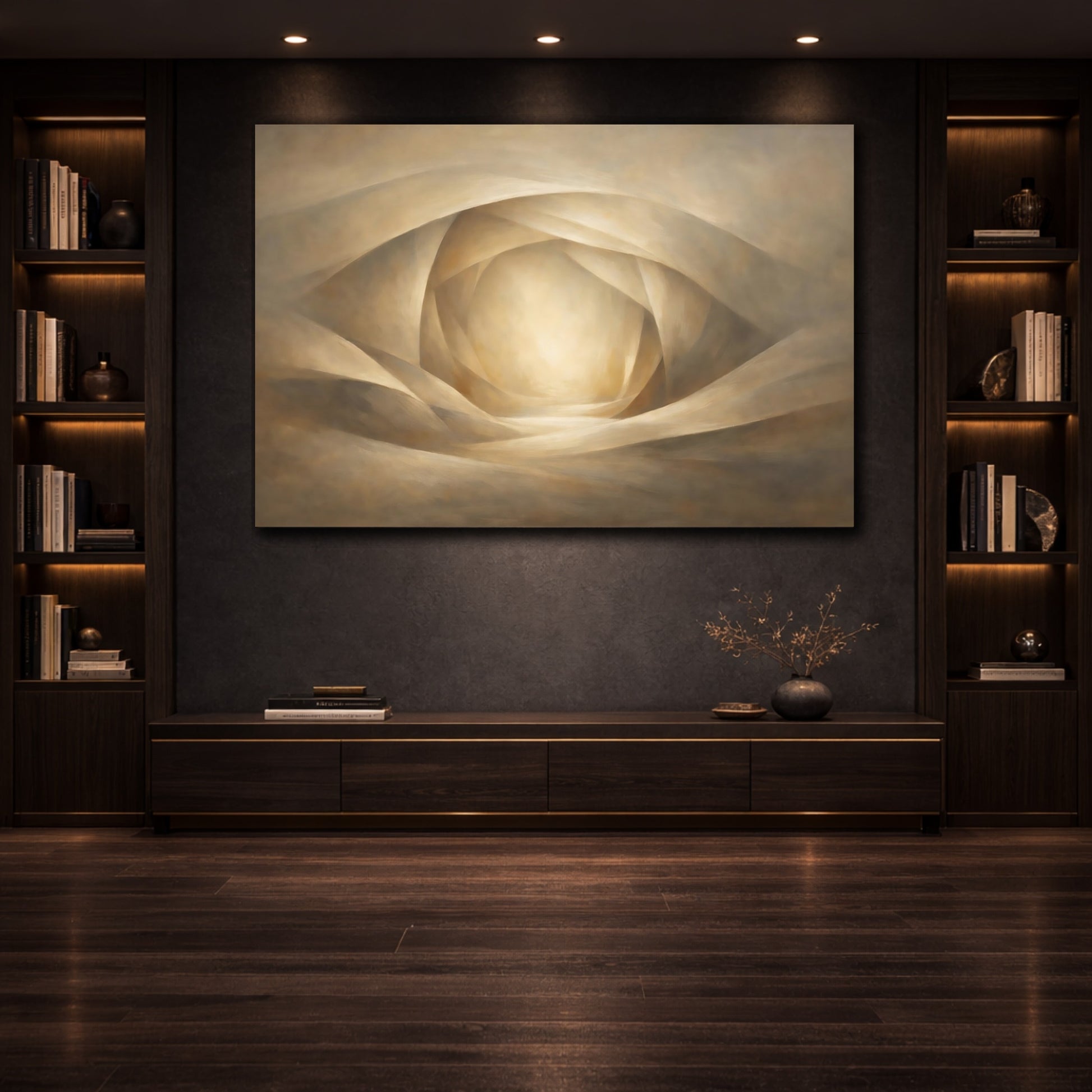 Mockup 3. Panoramic Abstract Folded Space Illusion Composition shown as stretched canvas wall art