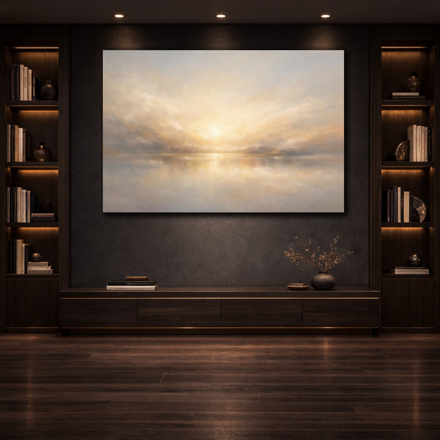 Mockup 3. Panoramic Abstract Light Diffusion Horizontal Flow Scene shown as stretched canvas wall art