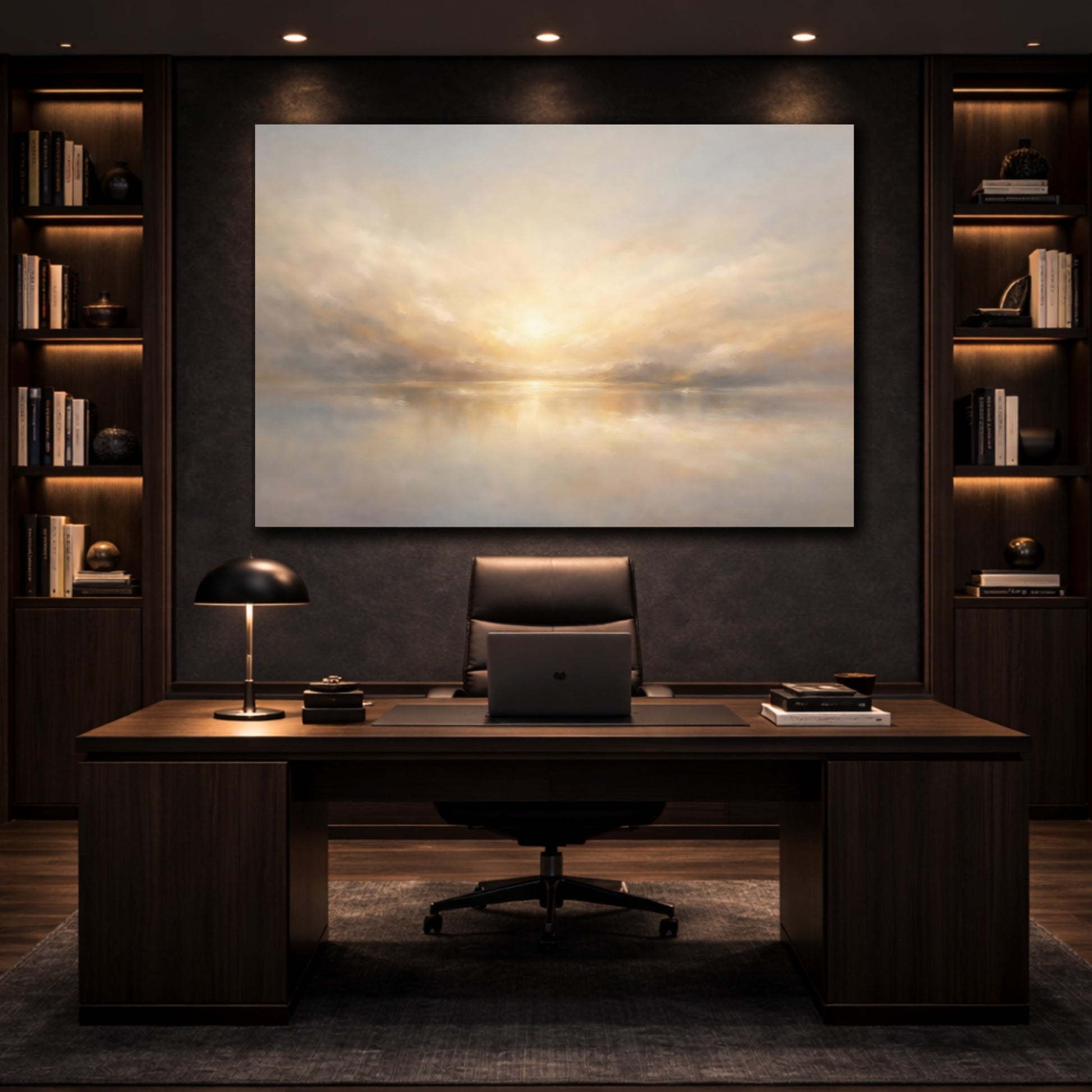 Mockup 4. Panoramic Abstract Light Diffusion Horizontal Flow Scene shown as stretched canvas wall art