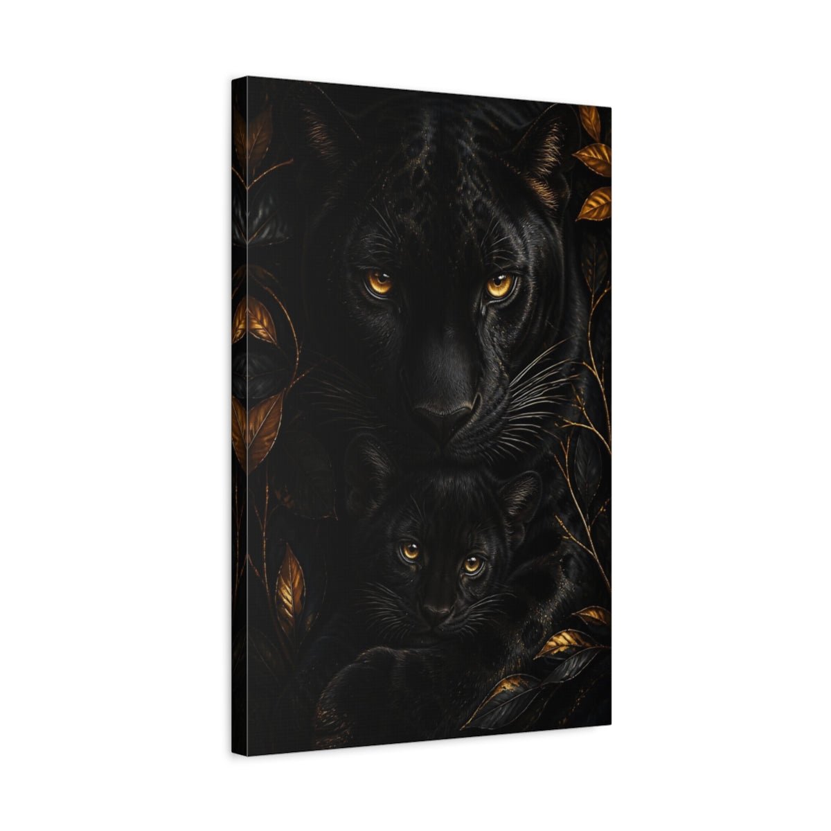 Panther Animal Portrait Canvas Print – Living Room, Above Sofa, Black & Gold - YesArtYes