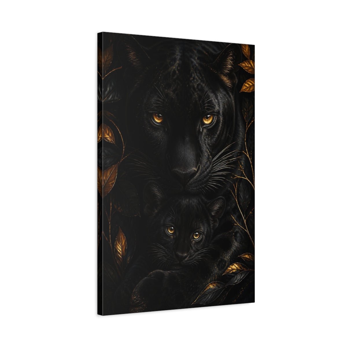 Panther Animal Portrait Canvas Print – Living Room, Above Sofa, Black & Gold - YesArtYes