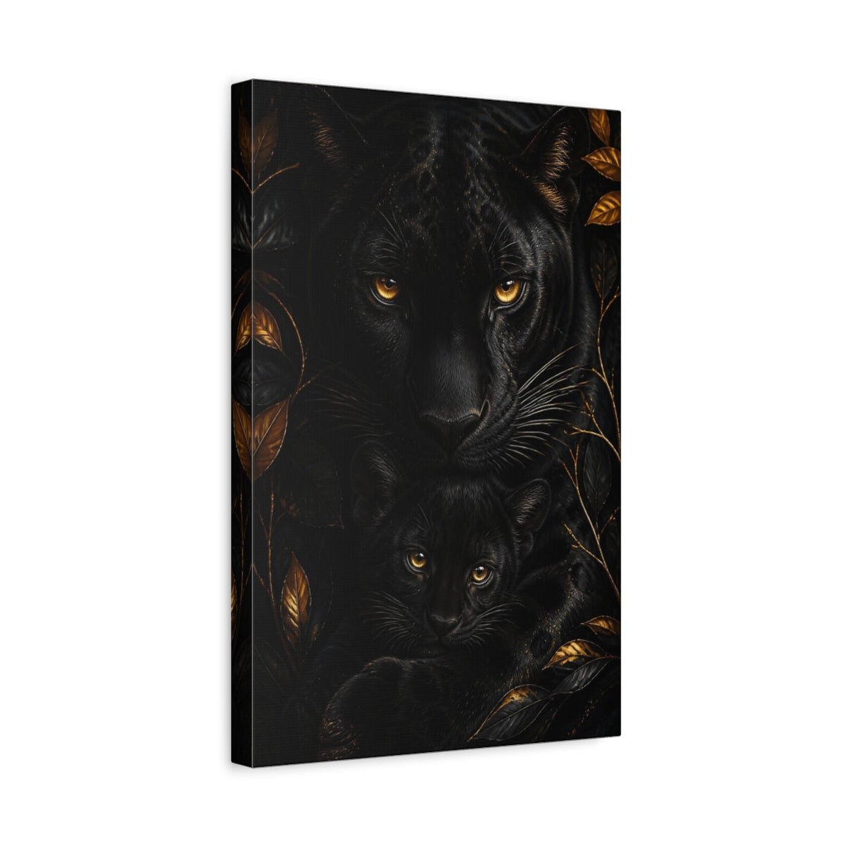 Panther Animal Portrait Canvas Print – Living Room, Above Sofa, Black & Gold - YesArtYes