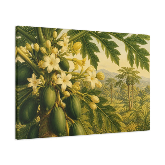 Main Mockup. Papaya Blossoms And Fruit shown as canvas print