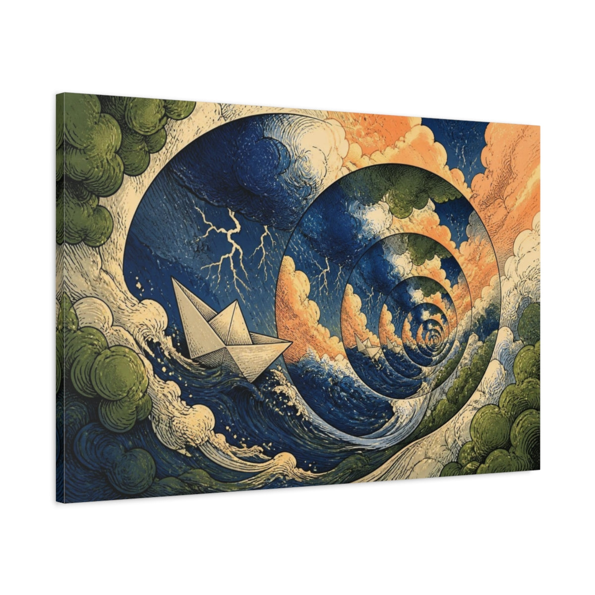 Main Mockup. Paper Boat Illusion shown as canvas print
