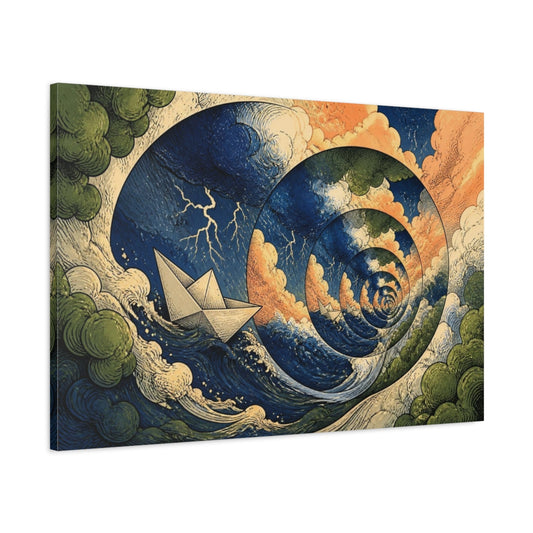 Main Mockup. Paper Boat Illusion shown as canvas print