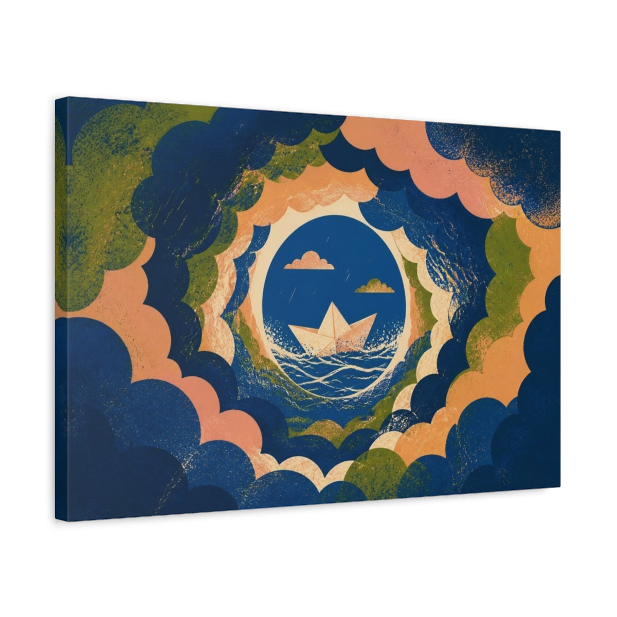 Side Mockup 3. Paper Boat Illusion shown as canvas print
