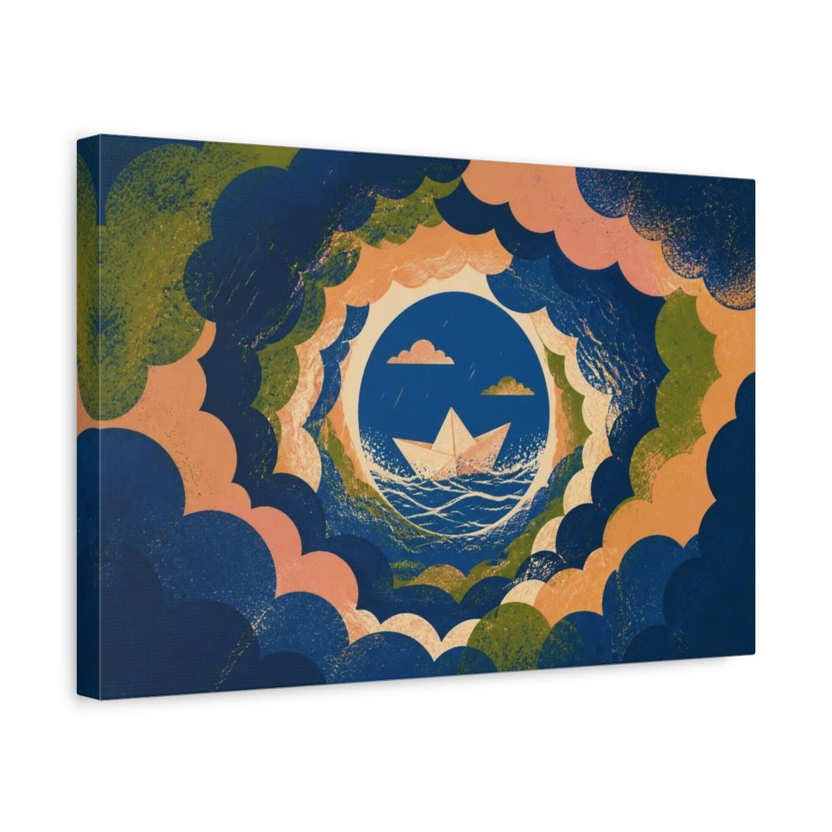 Side Mockup 4. Paper Boat Illusion shown as canvas print