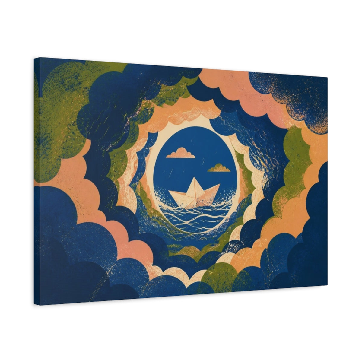 Side Mockup 2. Paper Boat Illusion shown as canvas print