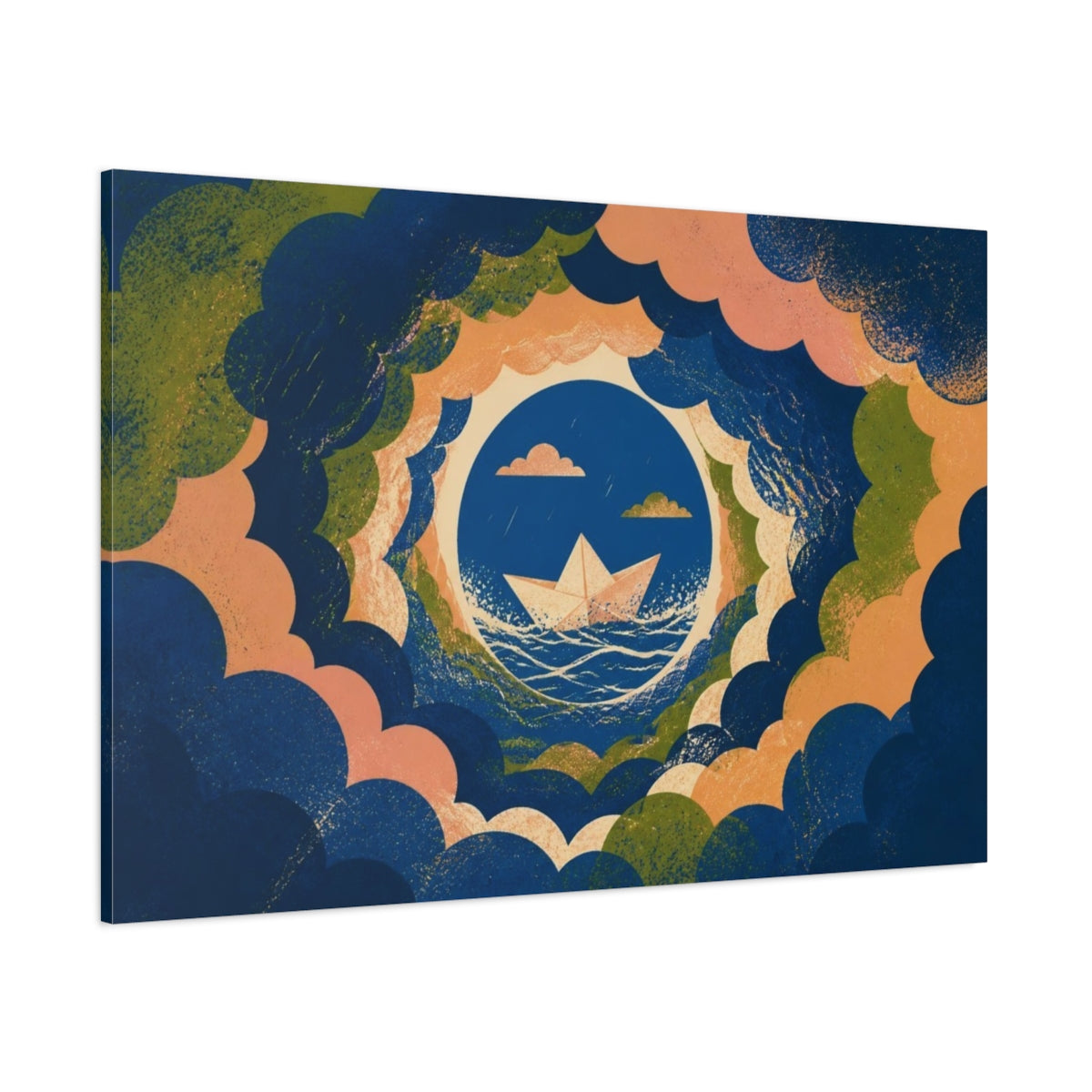 Side Mockup 1. Paper Boat Illusion shown as canvas print