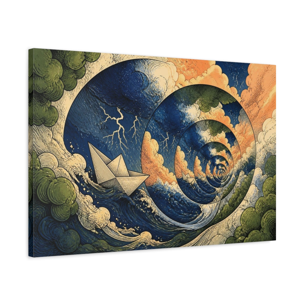 Side Mockup 2. Paper Boat Illusion shown as canvas print