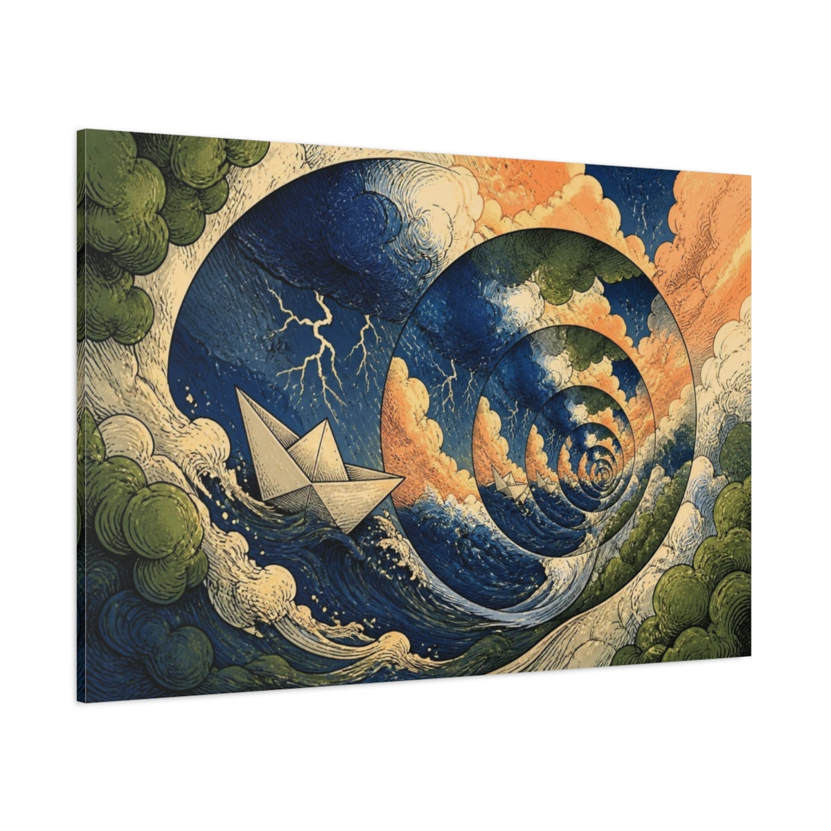 Side Mockup 1. Paper Boat Illusion shown as canvas print