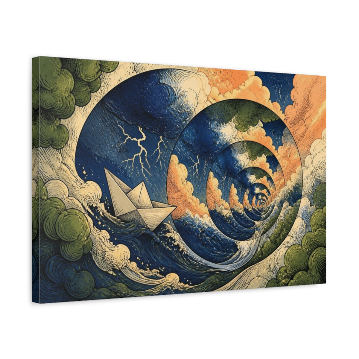 Side Mockup 3. Paper Boat Illusion shown as canvas print