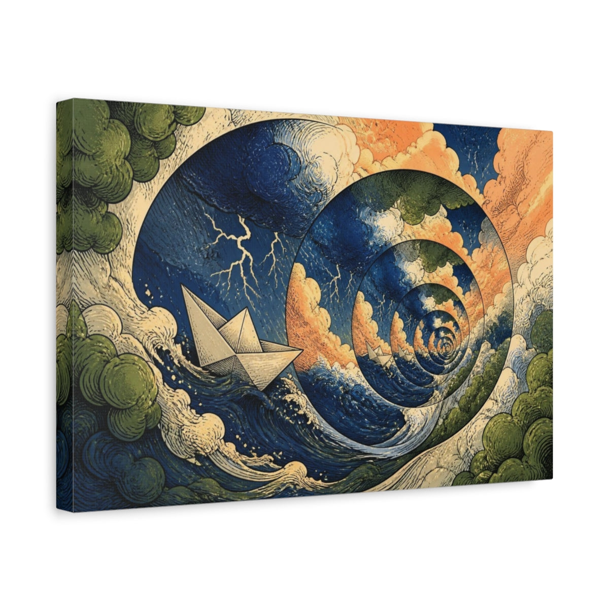 Side Mockup 4. Paper Boat Illusion shown as canvas print