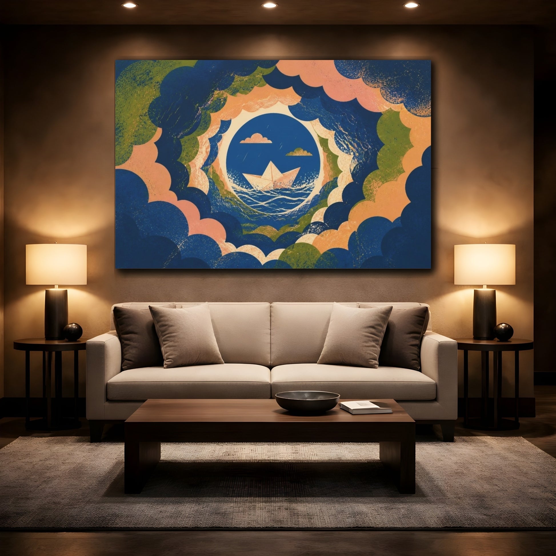 Mockup 2. Paper Boat Illusion shown as canvas print