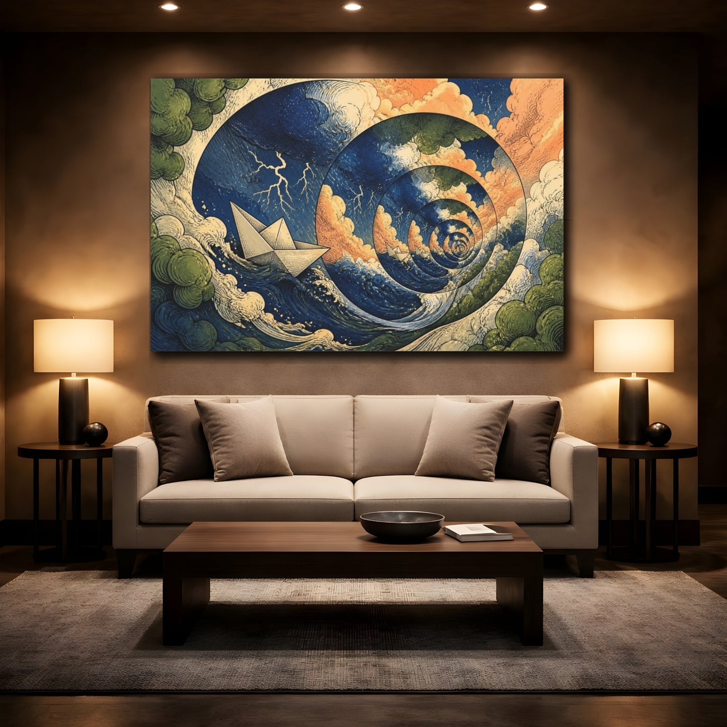 Mockup 2. Paper Boat Illusion shown as canvas print