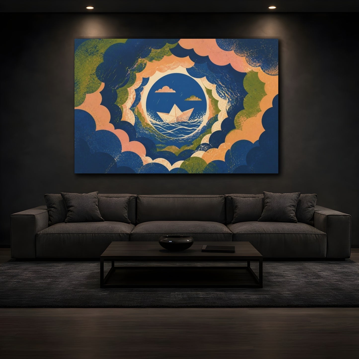 Mockup 3. Paper Boat Illusion shown as canvas print