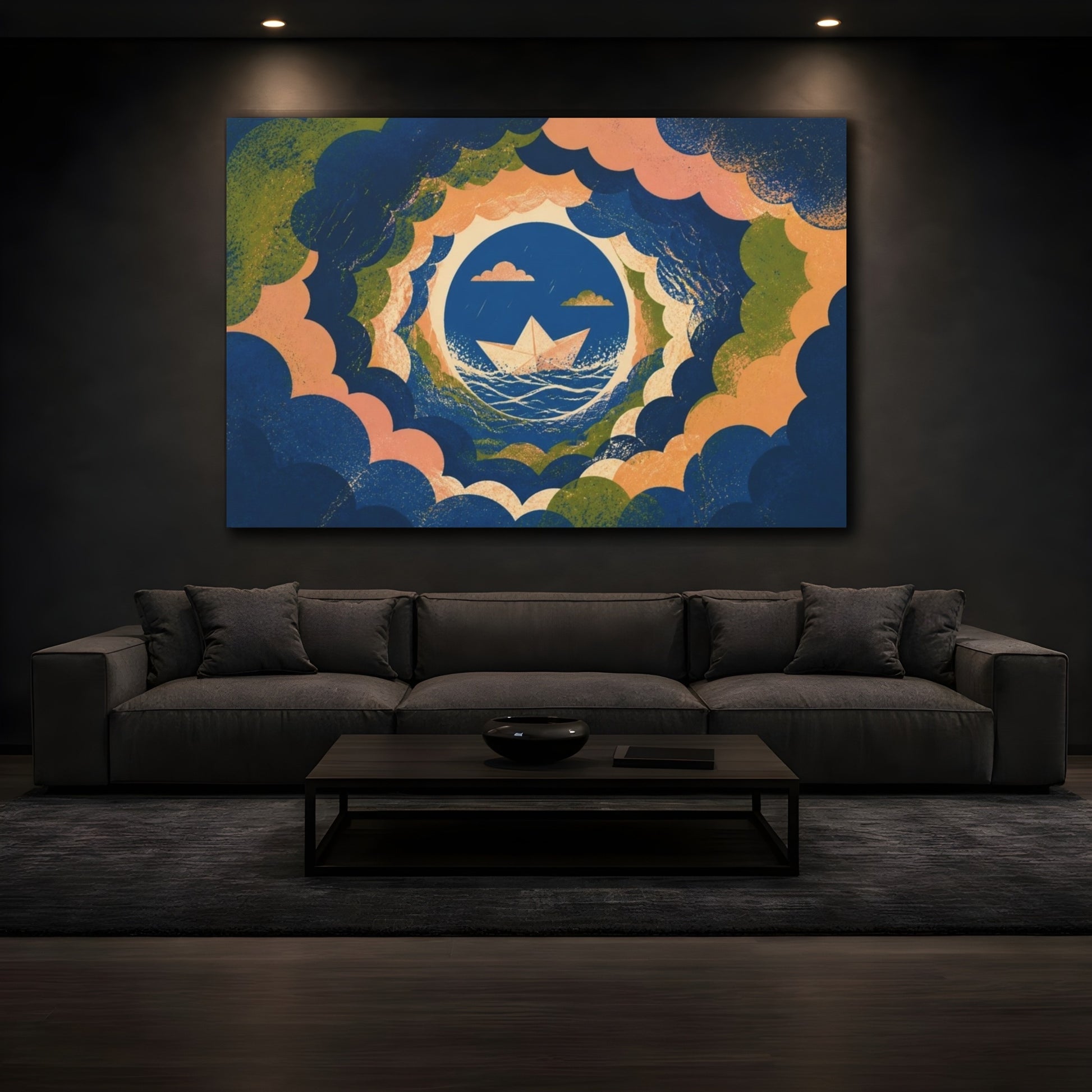 Mockup 3. Paper Boat Illusion shown as canvas print