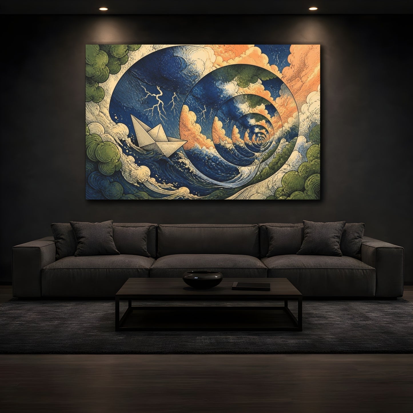 Mockup 3. Paper Boat Illusion shown as canvas print