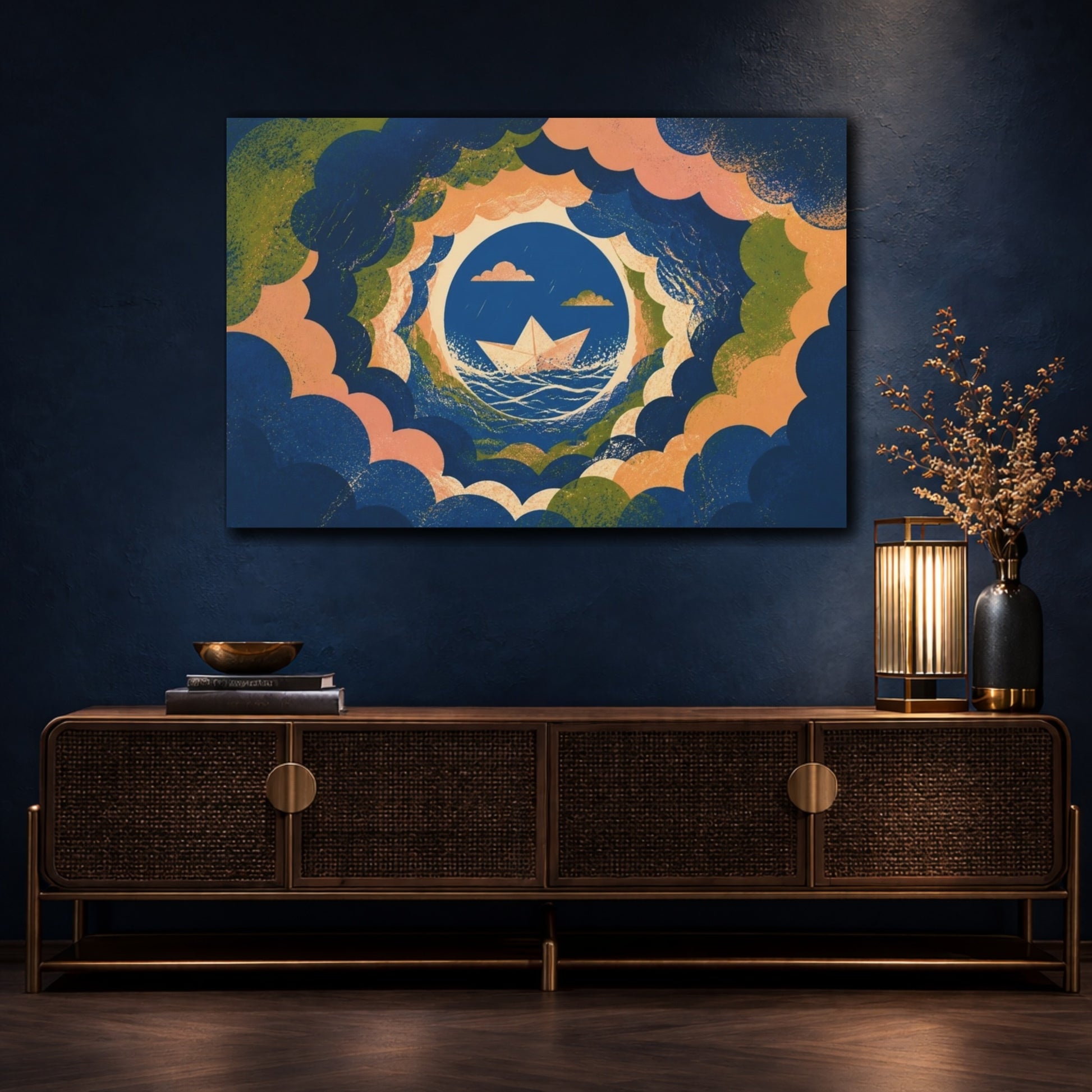 Mockup 4. Paper Boat Illusion shown as canvas print