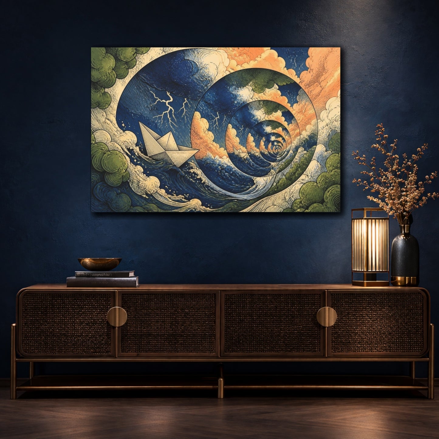 Mockup 4. Paper Boat Illusion shown as canvas print