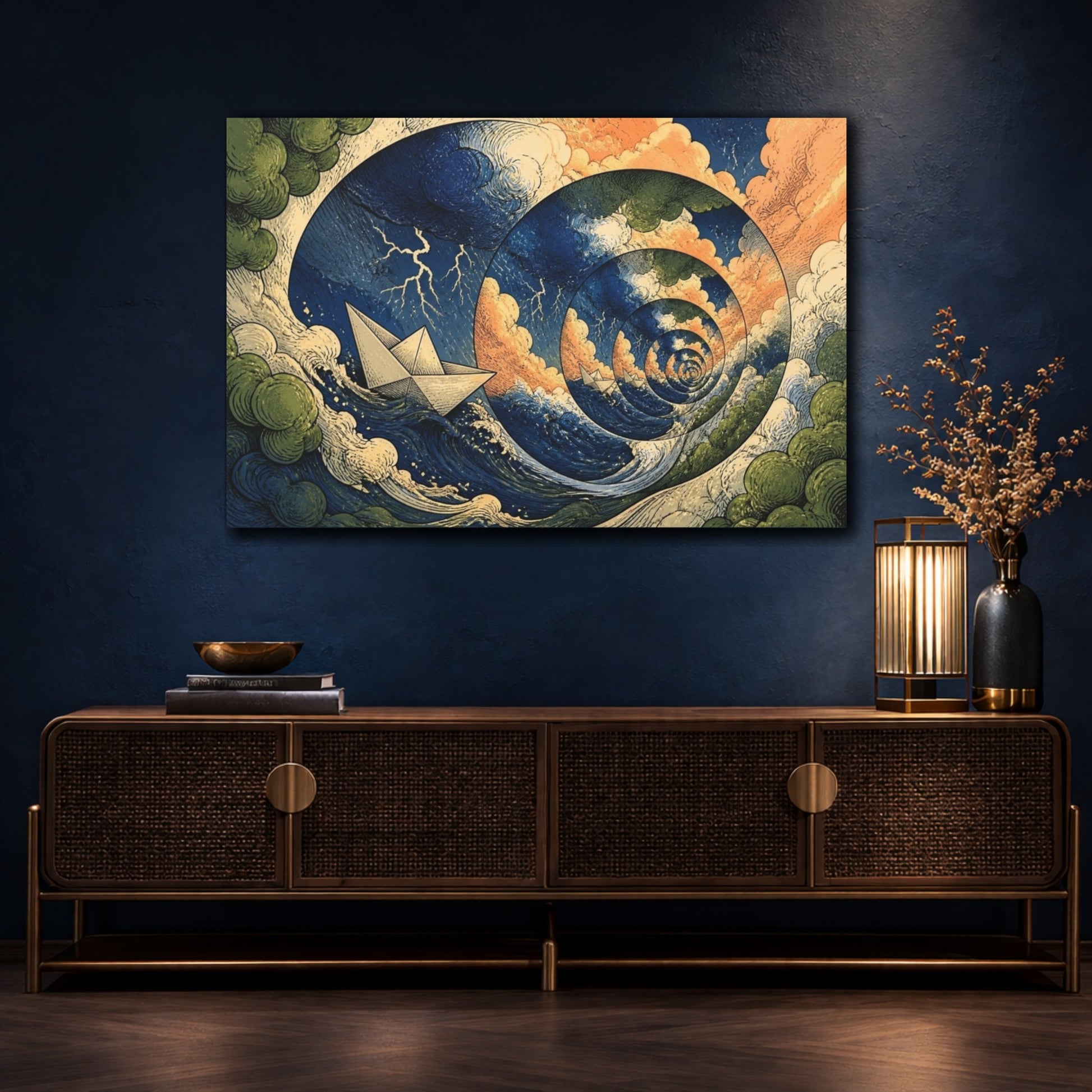 Mockup 4. Paper Boat Illusion shown as canvas print