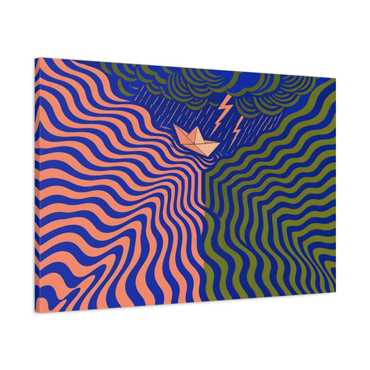 Main Mockup. Paper Boat In Wavy Storm shown as canvas print