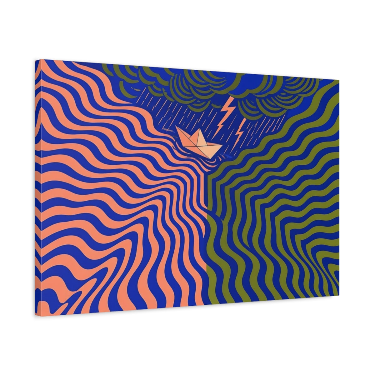 Side Mockup 2. Paper Boat In Wavy Storm shown as canvas print