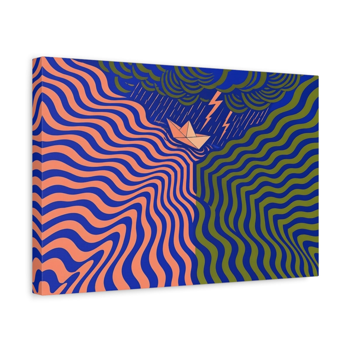 Side Mockup 4. Paper Boat In Wavy Storm shown as canvas print
