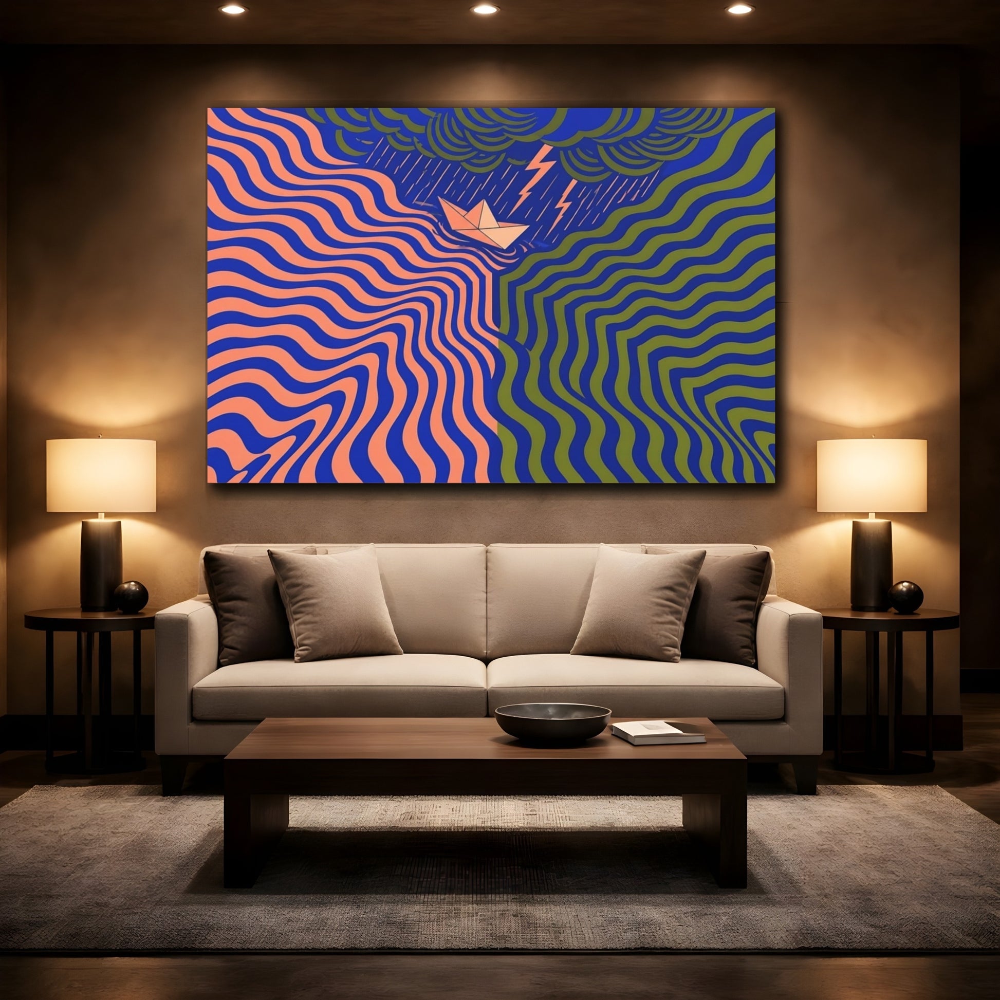 Mockup 2. Paper Boat In Wavy Storm shown as canvas print