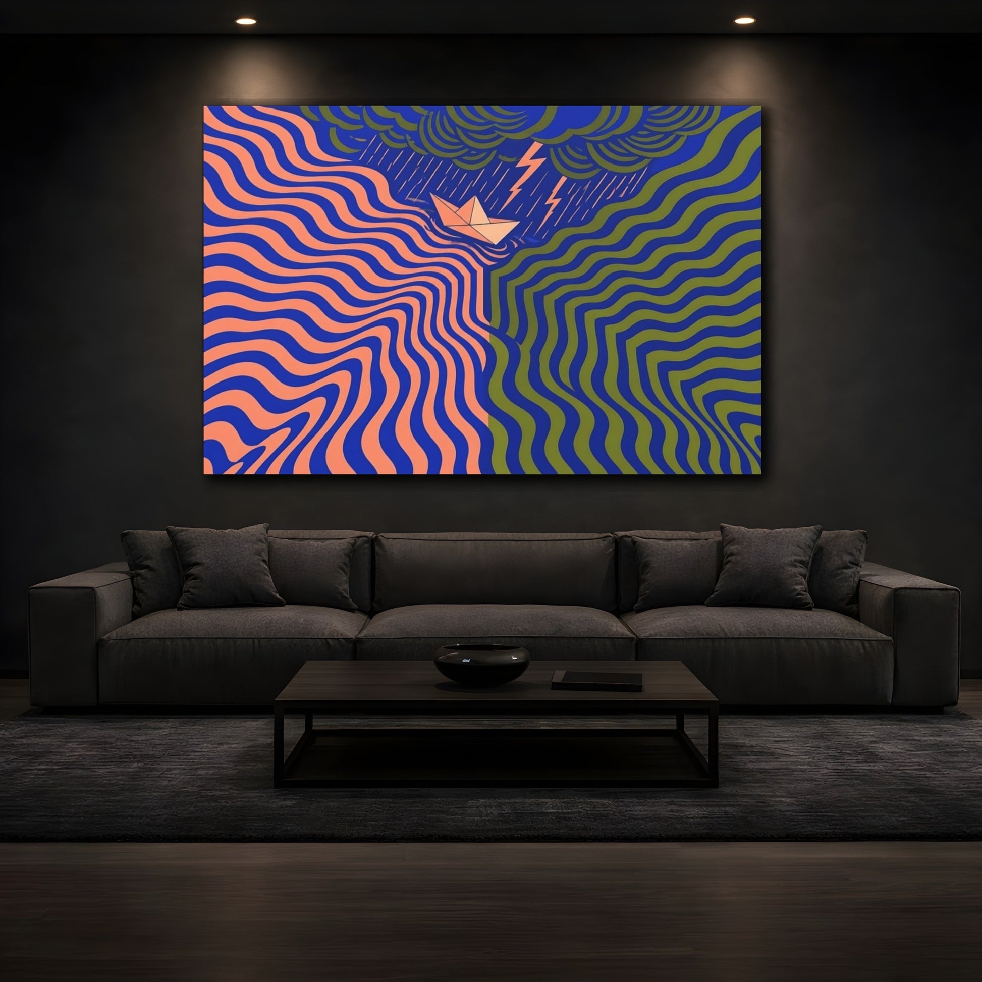 Mockup 3. Paper Boat In Wavy Storm shown as canvas print