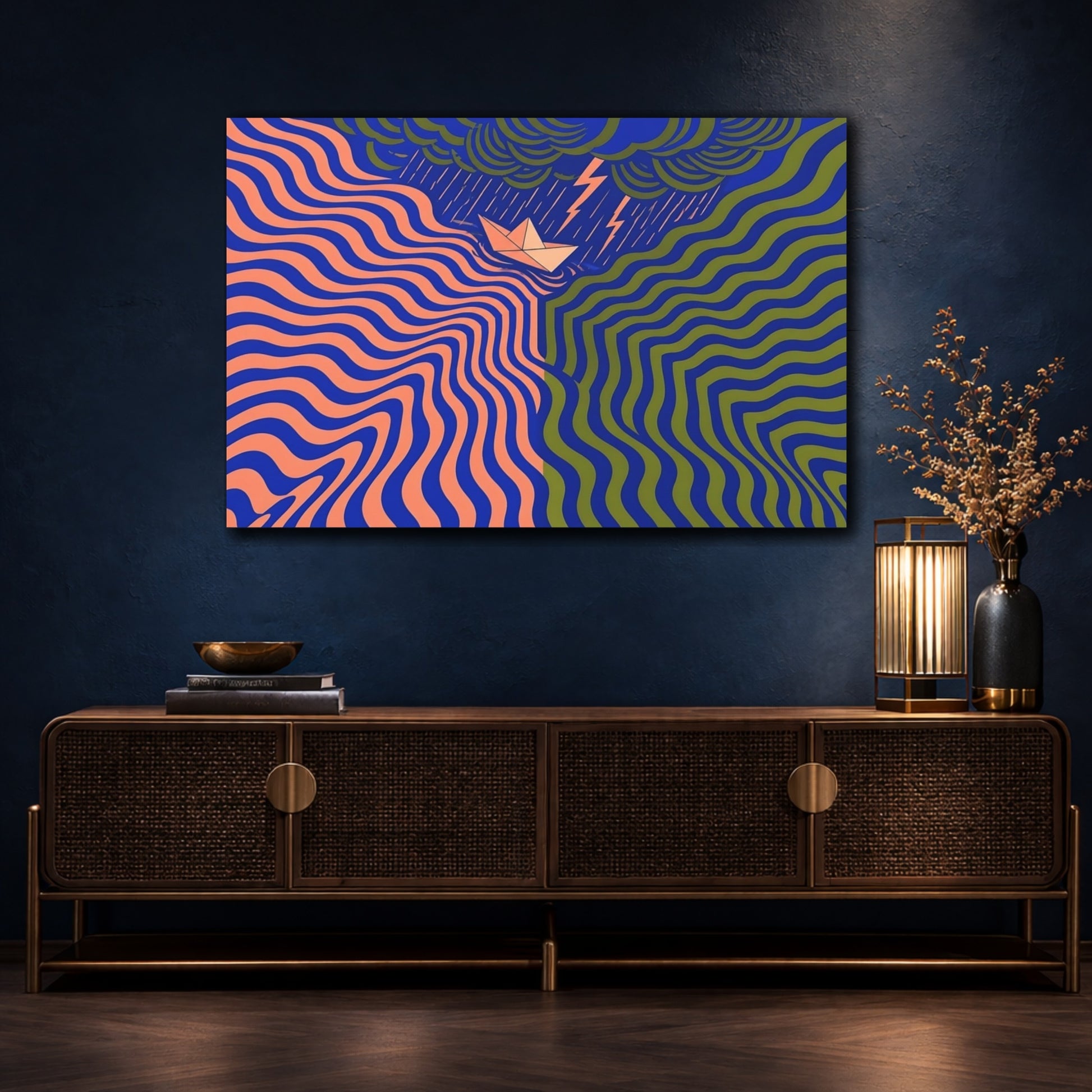 Mockup 4. Paper Boat In Wavy Storm shown as canvas print