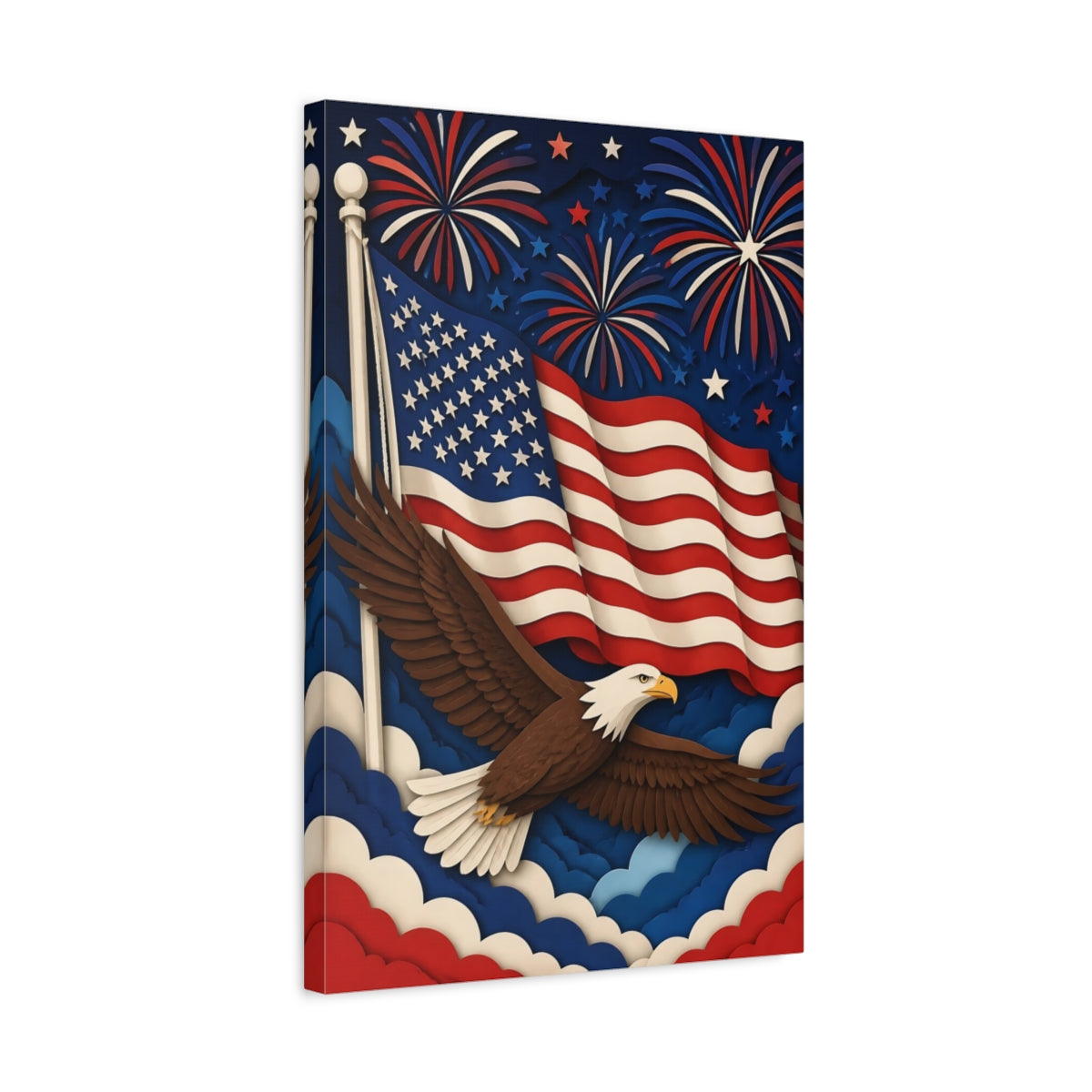 Side Mockup 3. Paper-Cut Bald Eagle Flag shown as canvas print