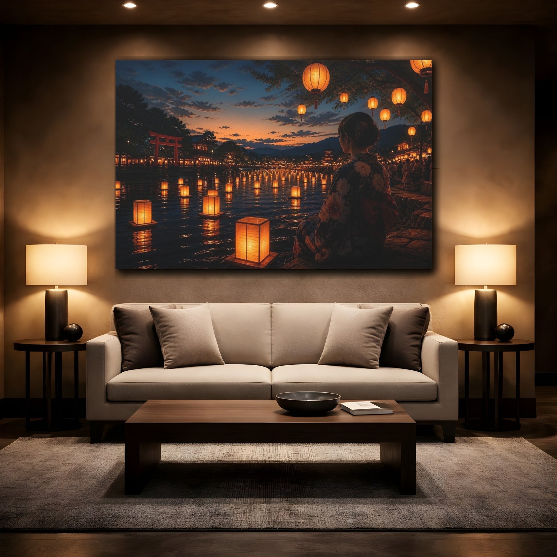 Mockup 2. Paper Lantern Festival At Dusk shown as canvas print