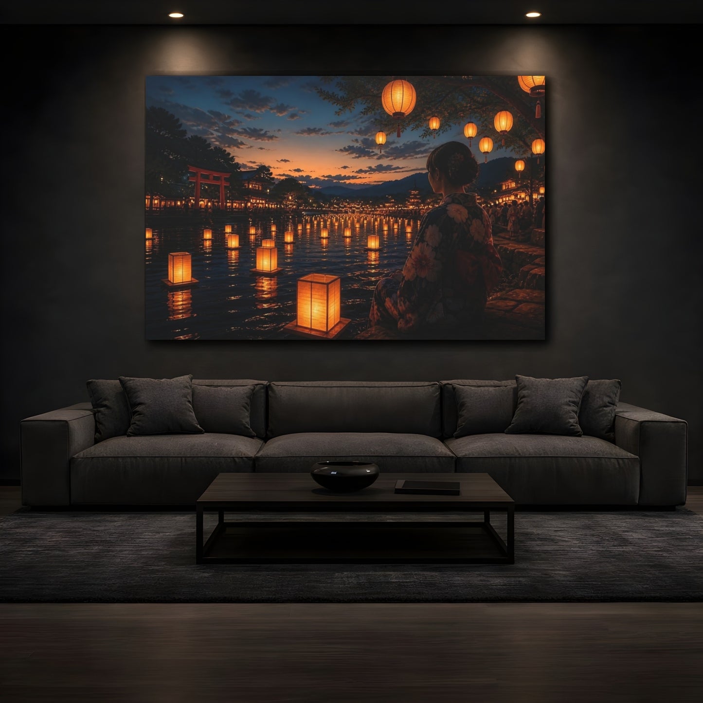 Mockup 3. Paper Lantern Festival At Dusk shown as canvas print