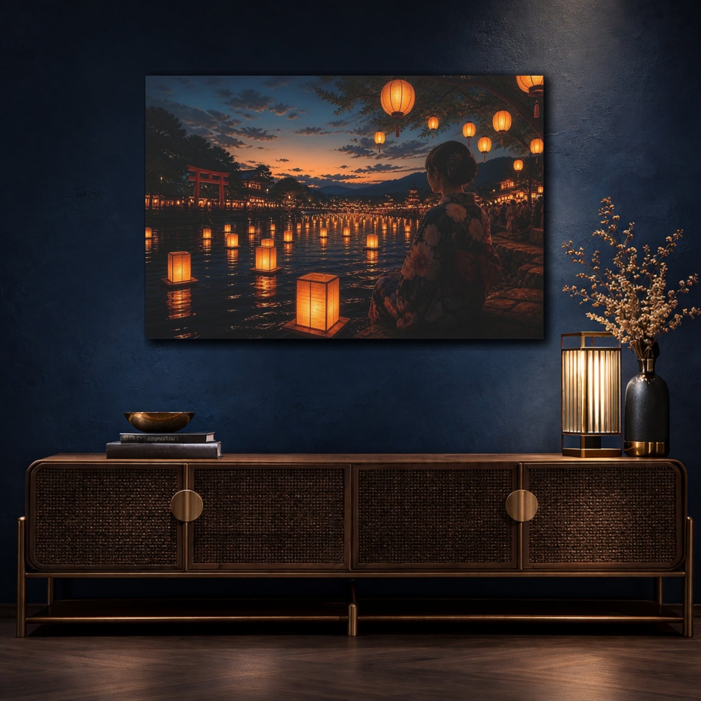 Mockup 4. Paper Lantern Festival At Dusk shown as canvas print