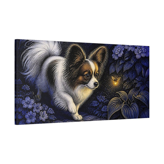 Papillon And Firefly Canvas Print – Living Room, Above Couch, Blue Gold - YesArtYes