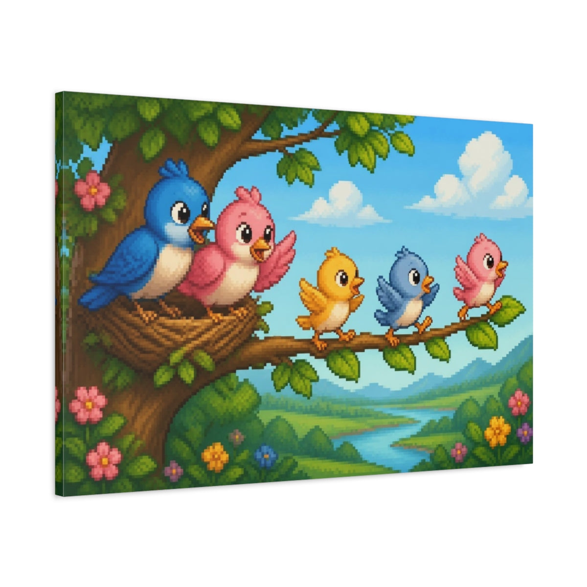 Main Mockup. Parent Birds Kids Room shown as canvas print