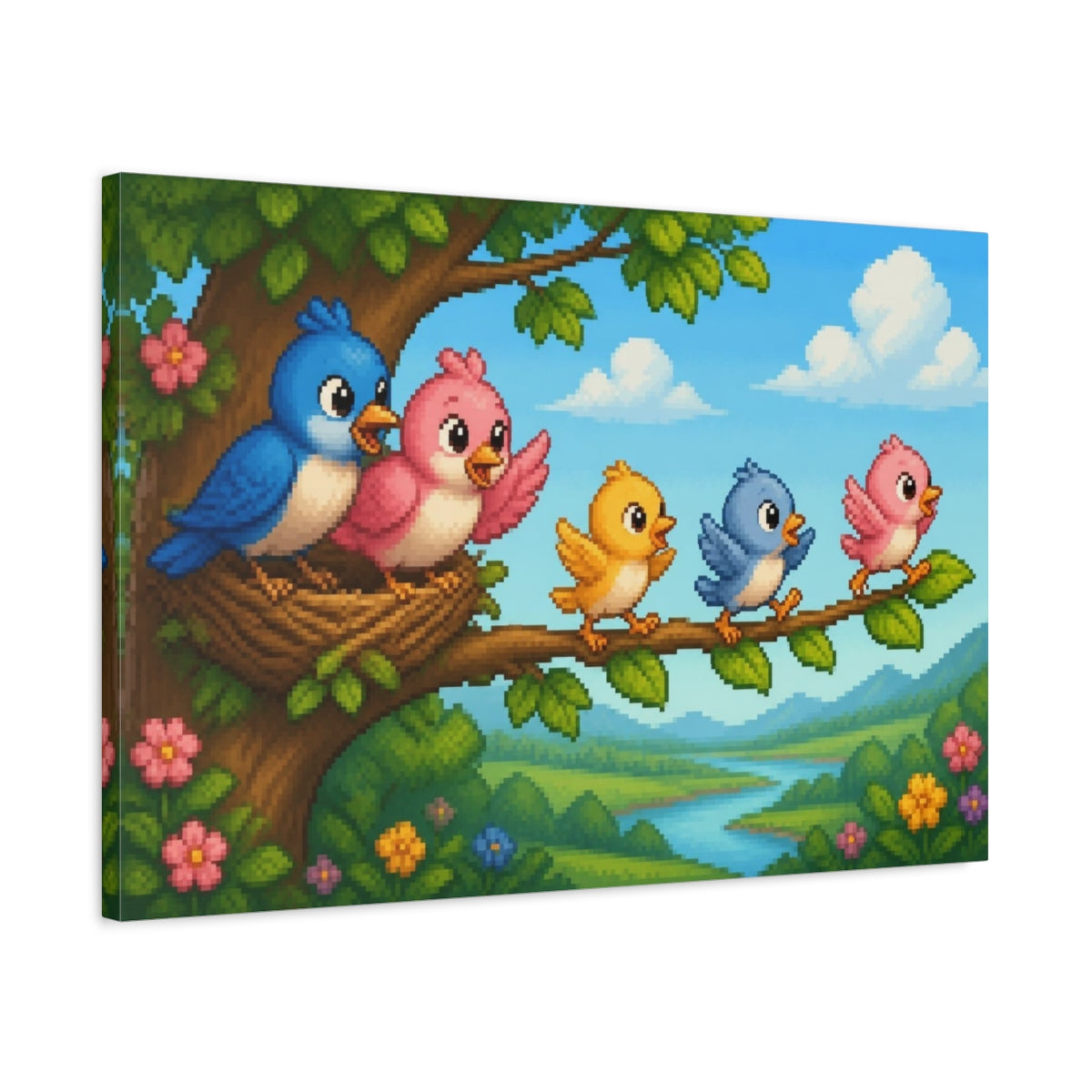 Side Mockup 2. Parent Birds Kids Room shown as canvas print