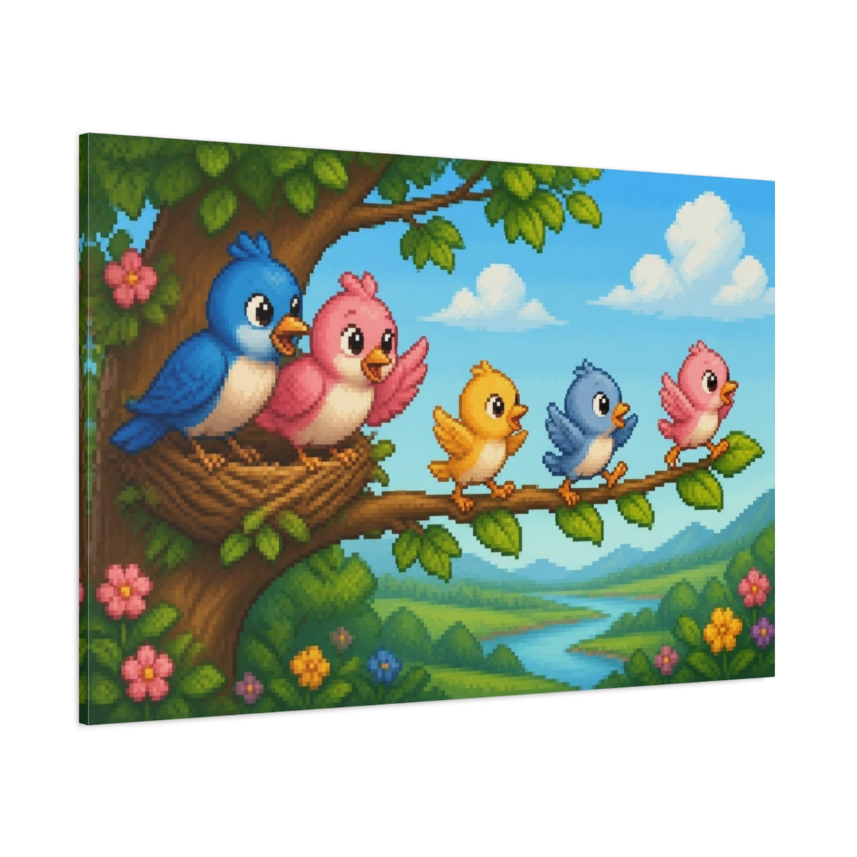 Side Mockup 1. Parent Birds Kids Room shown as canvas print
