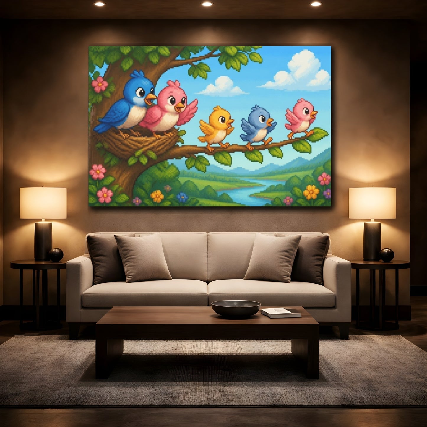 Mockup 2. Parent Birds Kids Room shown as canvas print