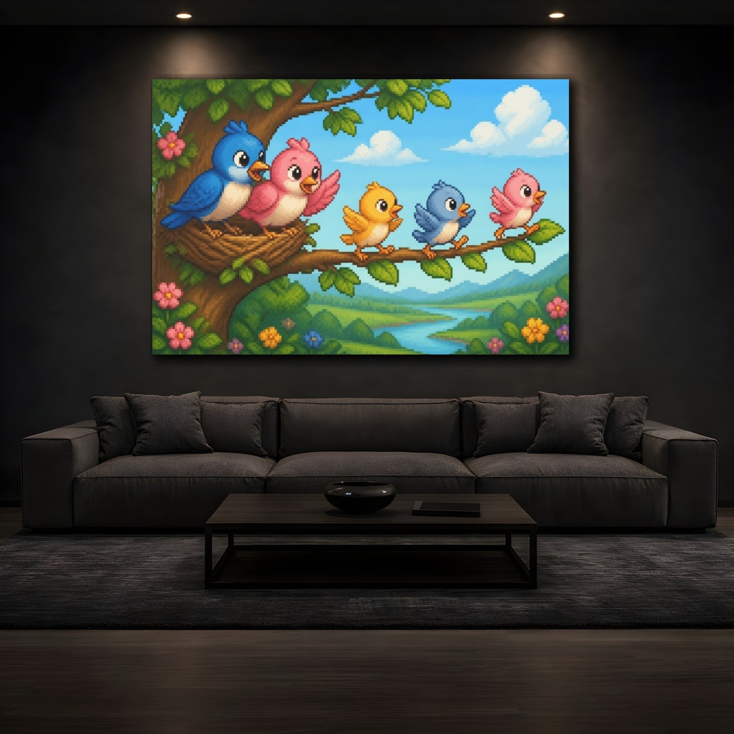 Mockup 3. Parent Birds Kids Room shown as canvas print