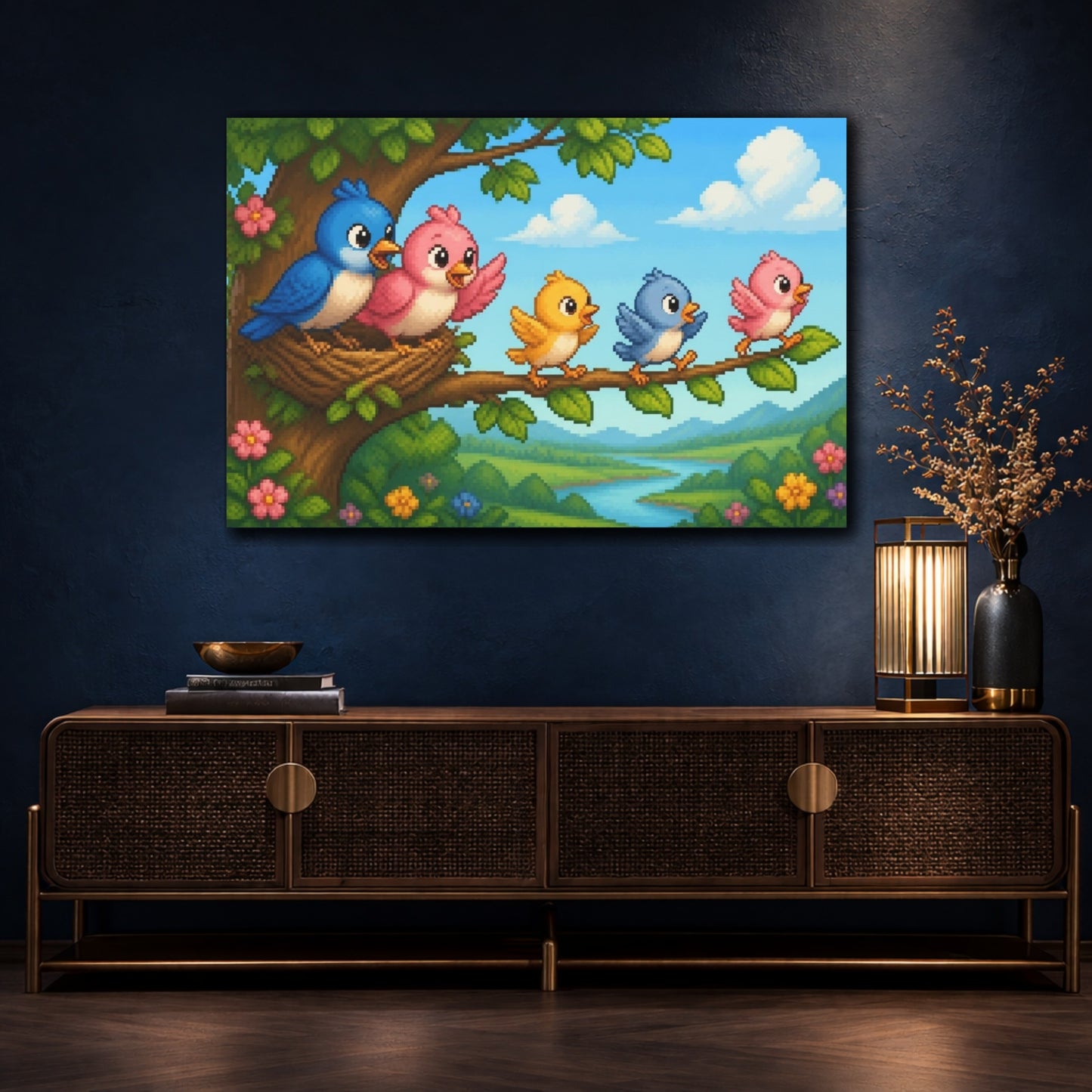 Mockup 4. Parent Birds Kids Room shown as canvas print