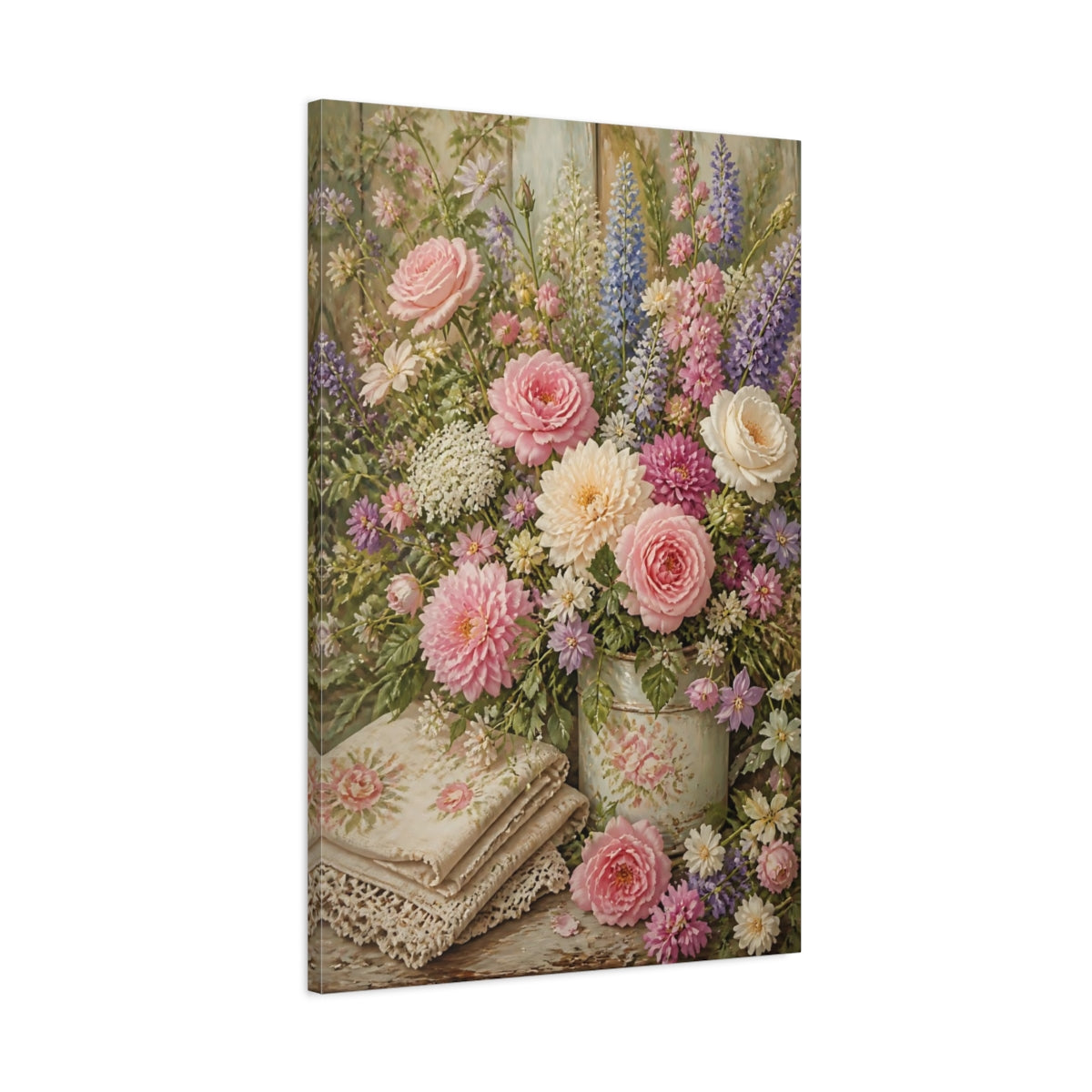 Main Mockup. Pastel Garden Flowers Bouquet shown as canvas print