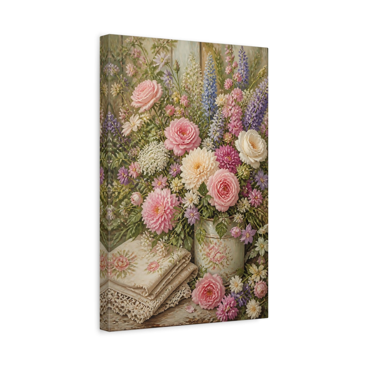 Side Mockup 4. Pastel Garden Flowers Bouquet shown as canvas print